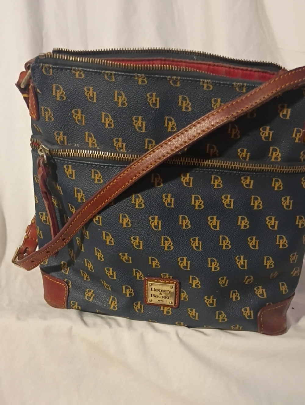 Dooney & Bourke Navy and Brown Monogram Messenger Bag
